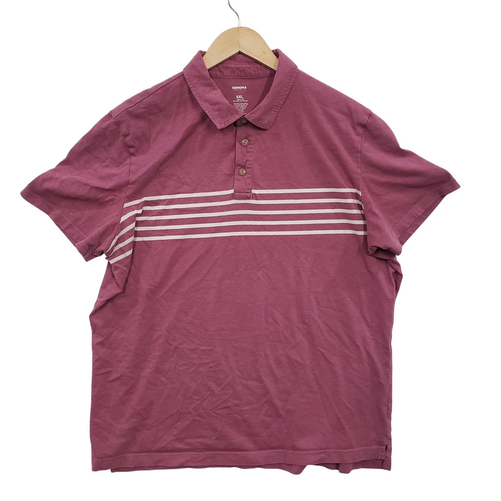 Sonoma Goods For Life Mens XXL Burgundy Striped Short Sleeve‎ Polo Shirt Casual